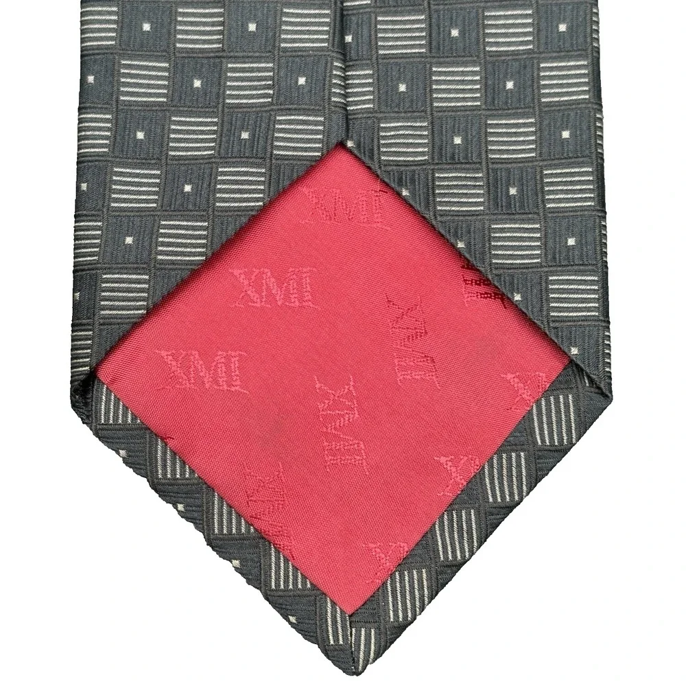 XMI Men's 100% Silk Tie Black Gray Nordstrum Geometric Hand Made in the USA EUC